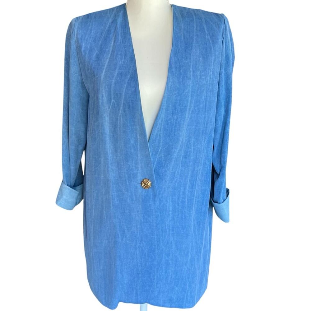 Vintage Kwai Petites Single Button Rolled 3/4 Sleeve Blazer Size 8 Medium MP